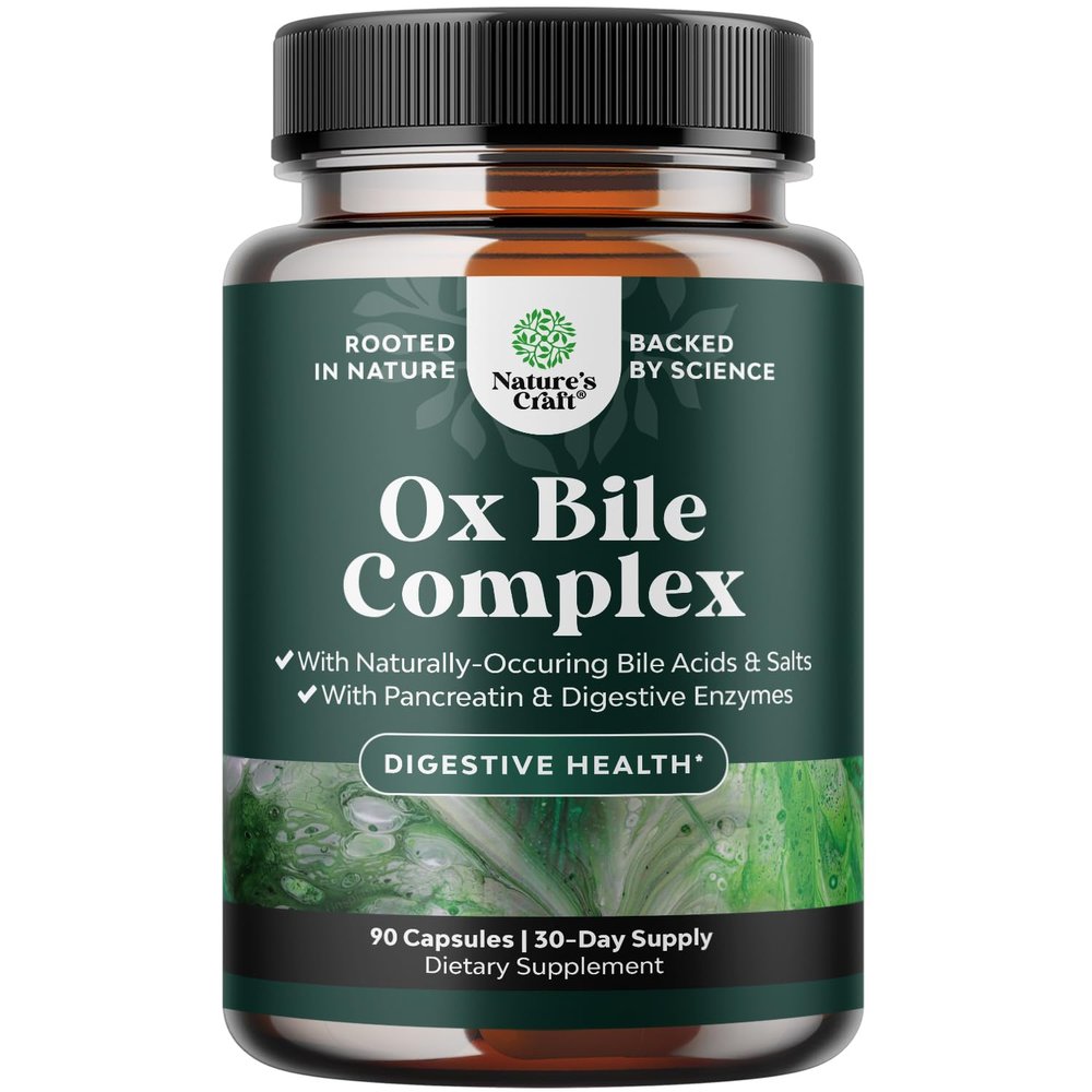 Digestive Enzymes with Ox Bile - Ox Bile Supplements for No Gallbladder with Trypsin, Papain & Bromelain Enzyme for Pancrease Cleanse & Detox - Pancreatin Digestion Enzymes for Women & Men - 90 Ct