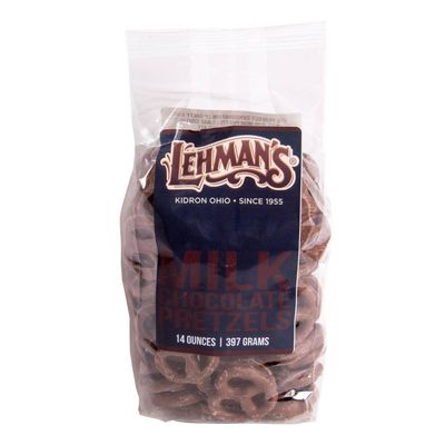 Lehman's Chocolate Covered Mini Pretzels, Milk Chocolate Coated Pretzels, Sweet and Salty Snack, 14 oz Resealable Bag