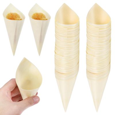 SEWOART 100pcs Food Cones Disposable Ice Cream Holders for Parties Buffets and Catering Rustic Dessert Cones with Tightly Connected Interface for Snacks and Treats