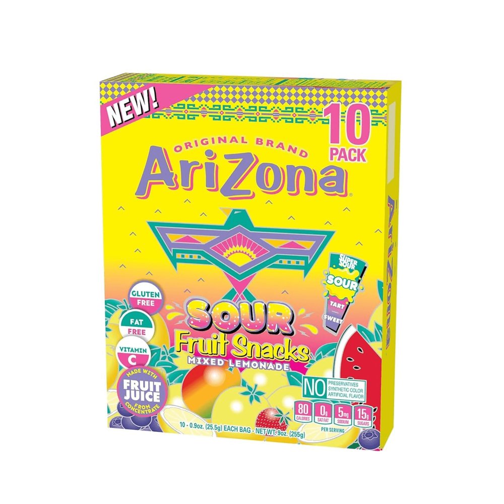 AriZona Lemonade Fruit Snacks, Sour Lemonade - 0.9 oz, 10 count Box