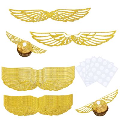100 PCS Golden Glitter Wings Birthday Cake Toppers - Wizard Chocolate Decoration Cupcake Toppers Shiny Cake Party Decorations for Sweets, Cakes, Cupcakes