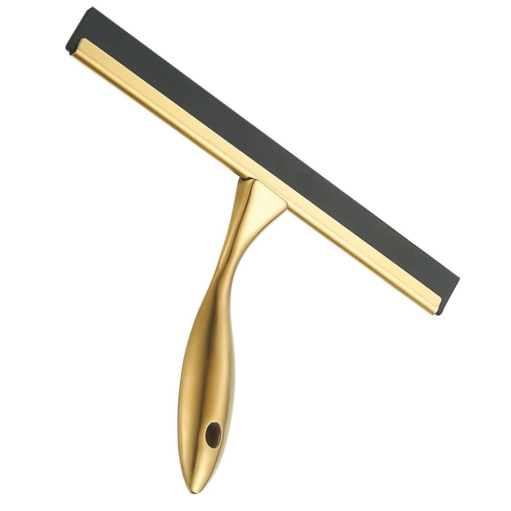10inch Water Cleaning Squeegee for Bathroom Car or Kitchen Top Stainless with Silicon Rubber 3 Choice (Gold)