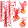 FOPINOA 3 Roll Valentine's Day Cellophane Wrap Set, 32 in x 100 ft Valentines Cellophane Wrap Clear Cellophane Wrap Roll Treat Gift Basket Red Wrapping Cellophane Paper for Valentine's Day Party Decoration view 1