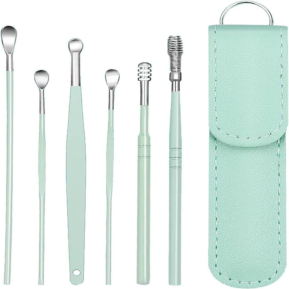 6 Pcs Ear Wax Removal Kit,Ear Cleaner Tools: Mini Portable Ear Scope with Stainless Steel 360 Spiral Ear Massage Cleaning Tool for Adults Kids - Ear Wax Remover with Storage Box