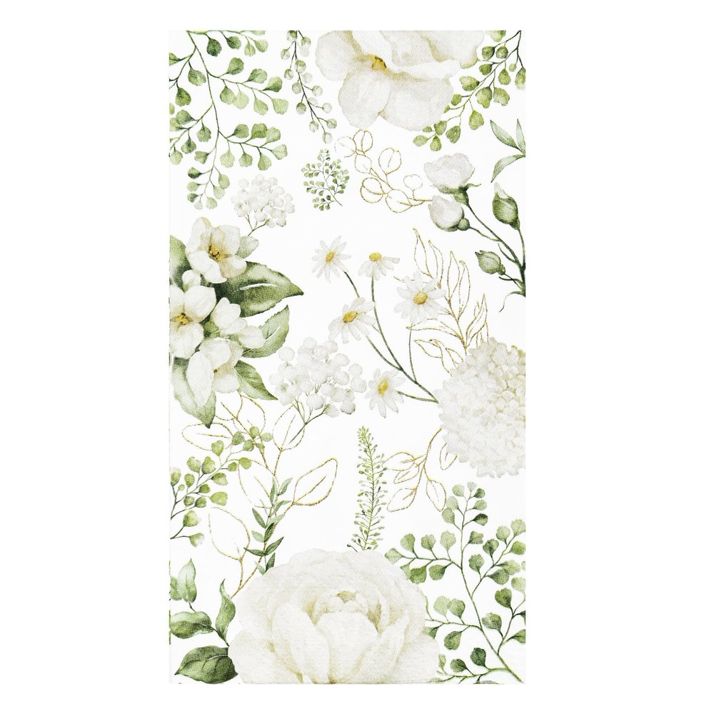 100 White Floral Guest Napkins Disposable Spring Blossom Hand Towels Decorative Wildflower Greenery Paper Dinner Napkin for Bathroom Toilet Powder Room Wedding Birthday Bridal Party Decor