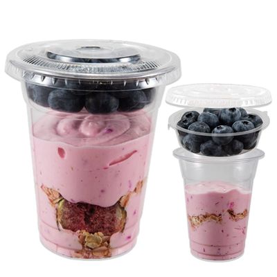 50 Sets 12 oz Clear Plastic Parfait Cups with INSERT & FLAT Lids(NO HOLE) - Disposable Dessert Cups with Lids for Kids, Dips Snacks and Veggies, Fruit Yogurt Smoothie Iced Cold Drinks, No Leaking