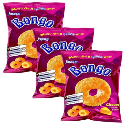 Fiji Jasons - Bongo Cheese Flavor Snacks (Pack Of 3 x 156g) Made with Real Unique Cheese Flavor - A natural cheddar cheese flavored baked puffs...