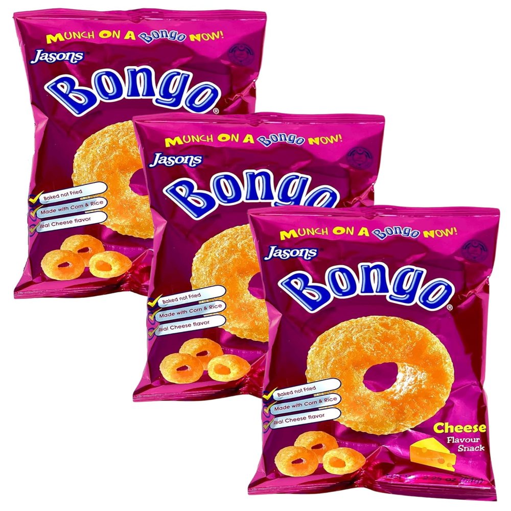 Fiji Jasons - Bongo Cheese Flavor Snacks (Pack Of 3 x 156g) Made with Real Unique Cheese Flavor - A natural cheddar cheese flavored baked puffs...