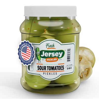 Jersey Pickles - Sour Pickled Tomatoes (Half Gallon) Pickled Vegetable Handcrafted Gourmet Tomatoes for Sandwiches, Charcuterie & More