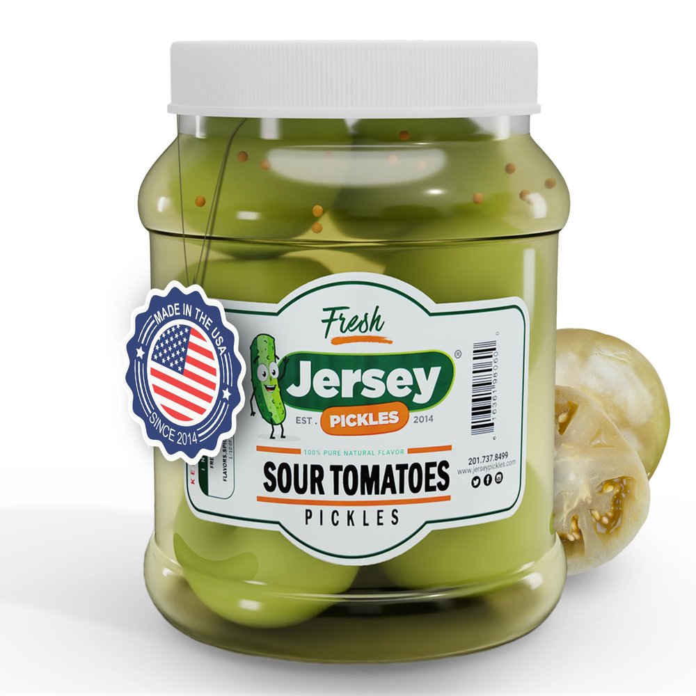 Jersey Pickles - Sour Pickled Tomatoes (Half Gallon) Pickled Vegetable Handcrafted Gourmet Tomatoes for Sandwiches, Charcuterie & More
