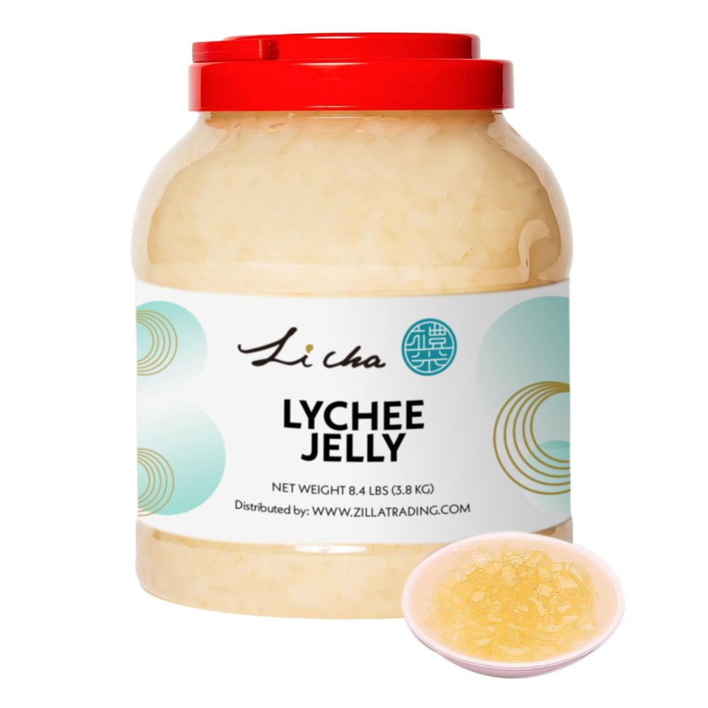 Li Cha Lychee Jelly (3.8kg/8.4lbs Container) | Topping for Bubble Milk Tea, Boba Beverages & Desserts