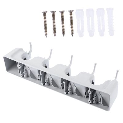 DOITOOL Useful Mop Holder Slots and Hooks Cleaning Tools Organizer for Bathroom and Home Grey Pp Plastic Rack for Efficient Storage and Space-Saving
