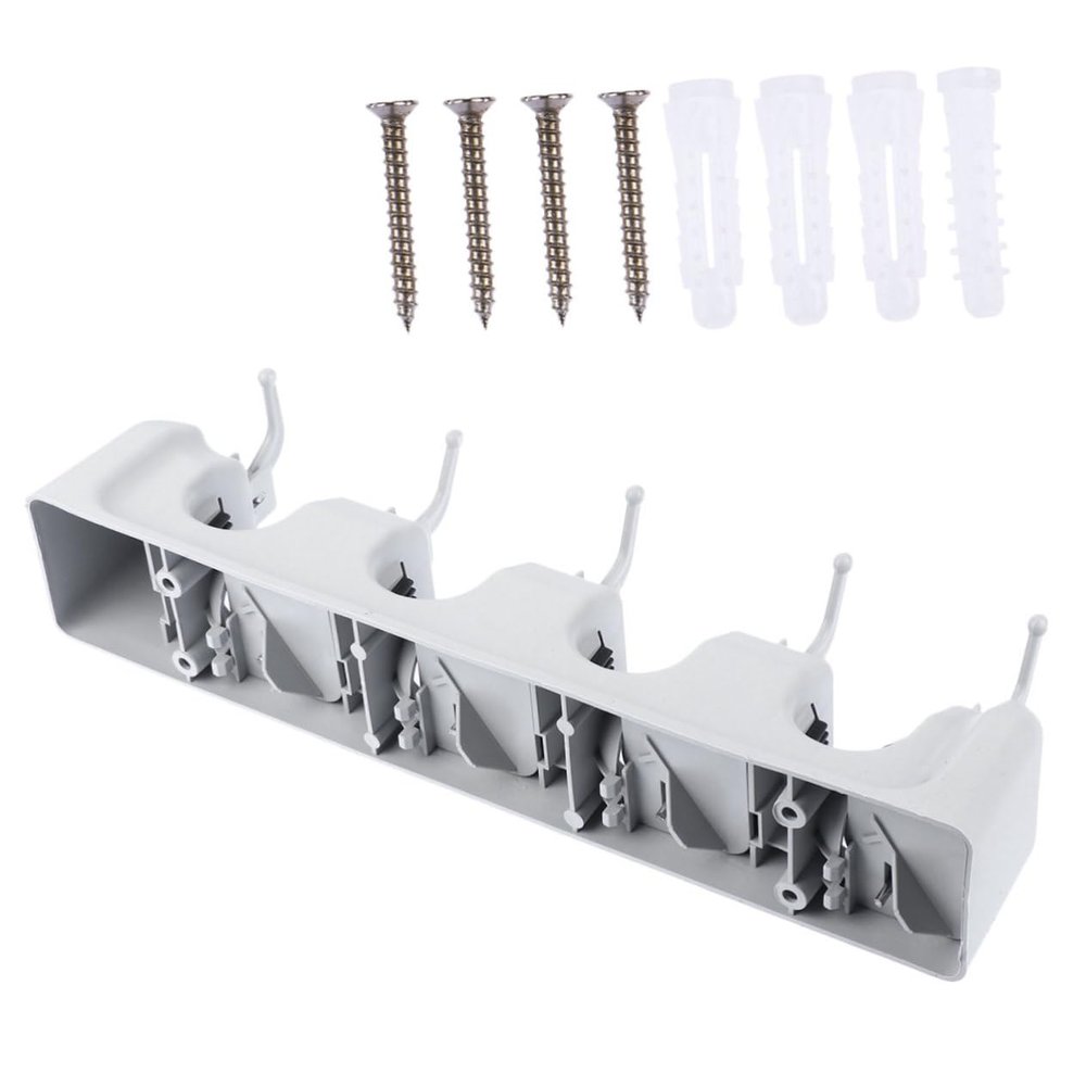 DOITOOL Useful Mop Holder Slots and Hooks Cleaning Tools Organizer for Bathroom and Home Grey Pp Plastic Rack for Efficient Storage and Space-Saving