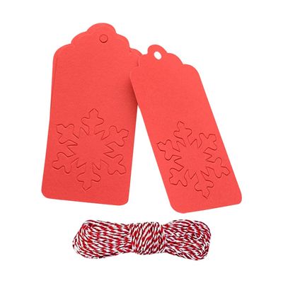 100 Pcs Paper Gift Tags Snowflake Hanging Labels Christmas Name Tags Blank Price Tags Hollow Kraft Paper Tags with Twine for Holiday Crafts Red