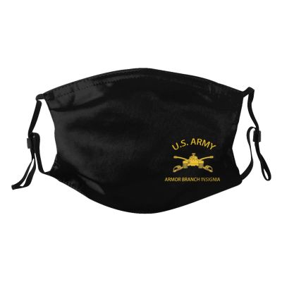 Rqwaaed Us Armor Branch Insignia Veteran Face Mask Washable Reusable Adults Breathable With 2 Filters