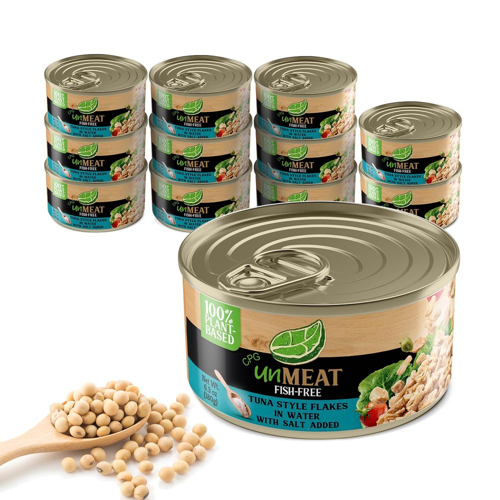 unMEAT Plant Based Tuna Style Flakes | Easy to Prepare Vegan Canned Tuna Flakes in Water, 12 pack