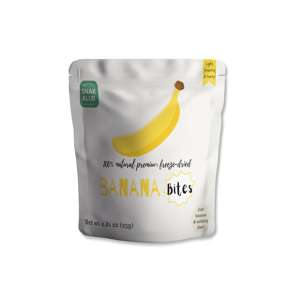 Snakklub Banana Bites  Single-Serve Freeze-Dried Banana, 100% Fruit Without Added Sugar/Additives/Preservatives (Pack of 8)