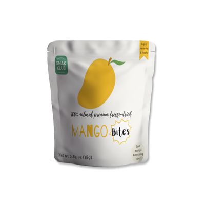 Snakklub Mango Bites  Single-Serve Freeze-Dried Mango, 100% Fruit Without Added Sugar/Additives/Preservatives (Pack of 8)
