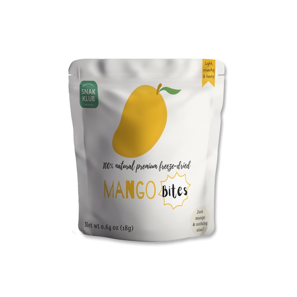 Snakklub Mango Bites  Single-Serve Freeze-Dried Mango, 100% Fruit Without Added Sugar/Additives/Preservatives (Pack of 8)
