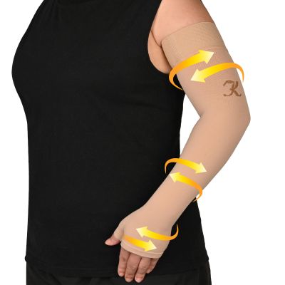 KEKING Lymphedema Compression Arm Sleeve with Gauntlet for Women Men, 20-30 mmHg Medical Graduated Compression Arm Brace, Full Arm Support Brace for Pain Relief, Arthritis, Swelling, Single Beige XXL