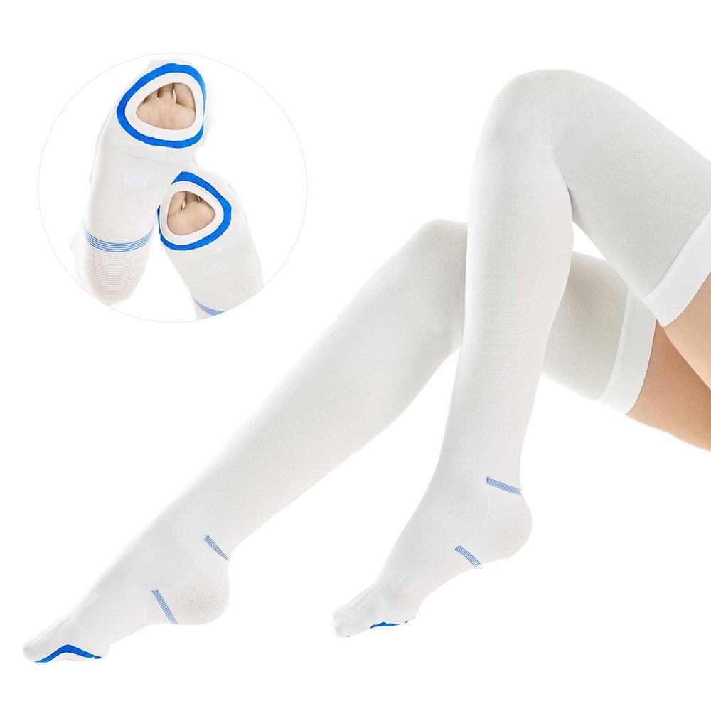 EVOPLECI Anti Embolism Compression Stockings for Women and Men Thigh High Unisex Ted Hose Socks 15-20 mmhg Moderate Level With Inspect Toe Hole (XXXL, White)