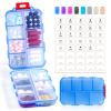 14 GRIDS Travel Pill Organizer Box with Labels - Travel Medicine Case Kit - Pocket Daily Pharmacy Container - Travel Medication Holder Dispenser for Fish Oil Vitamin Supplement Storage - Clear Blue view 1