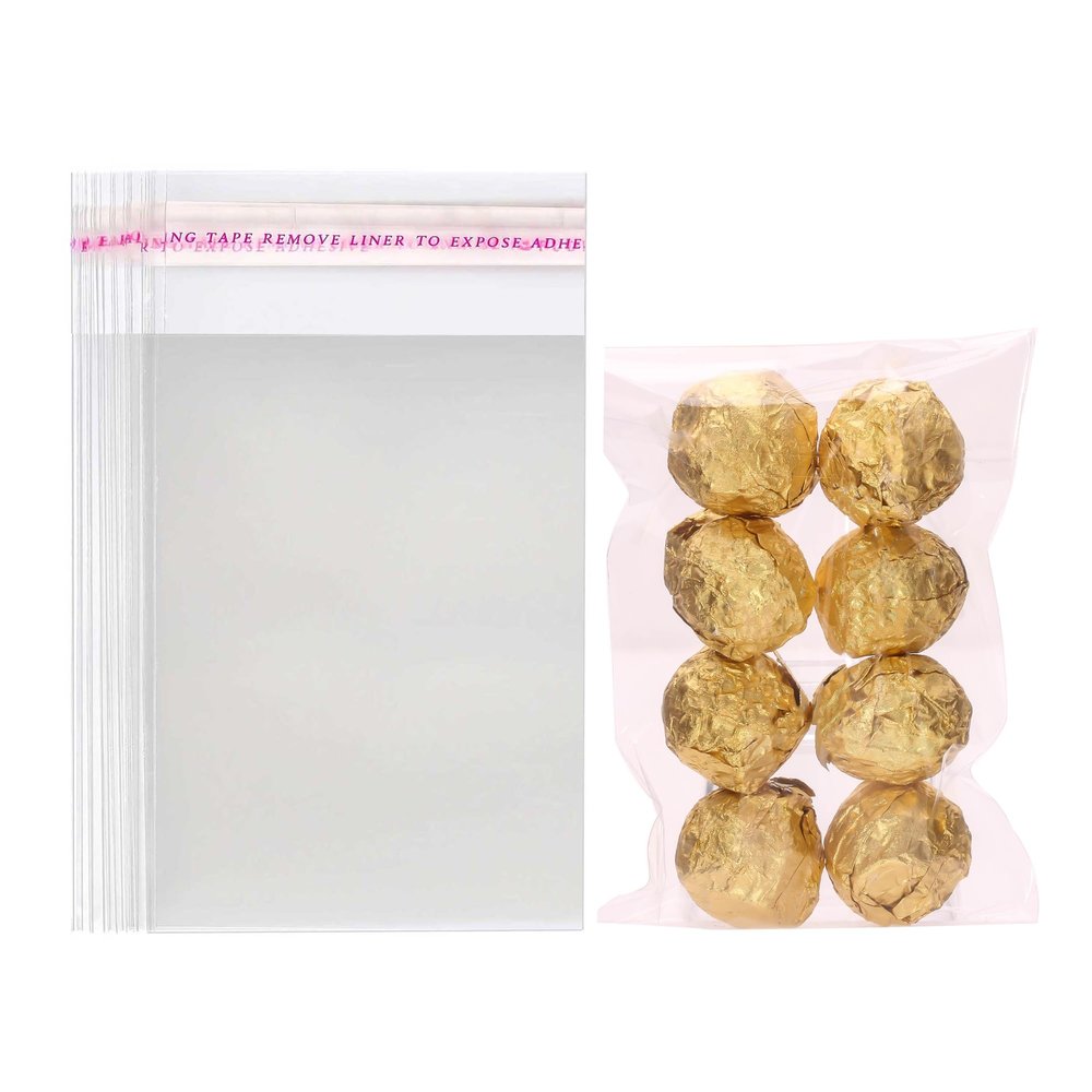 Dakoufish Self Sealing Cellophane Bags,4x6 Inches 100 Pcs Cookie bags Cellophane Treat Bags For Candy,Dessert,Bakery,Gift Giving or Party Favors Packaging.