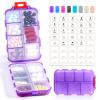 14 GRIDS Travel Pill Organizer Box with Labels - Travel Medicine Case Kit - Pocket Daily Pharmacy Container - Travel Medication Holder Dispenser for Fish Oil Vitamin Supplement Storage - Clear Purple view 1