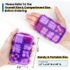 14 GRIDS Travel Pill Organizer Box with Labels - Travel Medicine Case Kit - Pocket Daily Pharmacy Container - Travel Medication Holder Dispenser for Fish Oil Vitamin Supplement Storage - Clear Purple view 3