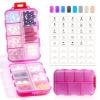 14 GRIDS Travel Pill Organizer Box with Labels - Travel Medicine Case Kit - Pocket Daily Pharmacy Container - Travel Medication Holder Dispenser for Fish Oil Vitamin Supplement Storage - Clear Pink view 1
