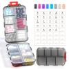 14 GRIDS Travel Pill Organizer Box with Labels - Travel Medicine Case Kit - Pocket Daily Pharmacy Container - Travel Medication Holder Dispenser for Fish Oil Vitamin Supplement Storage - Clear Gray view 1