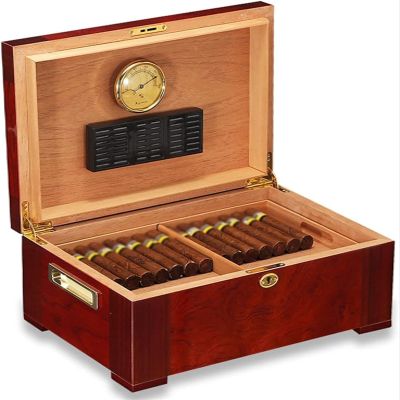 TiLeze Cigar 2 Layers Cigar Humidifier Cedar Storage Box with Humidifier and Hygrometer Cigar Container for 80-100 Cigars