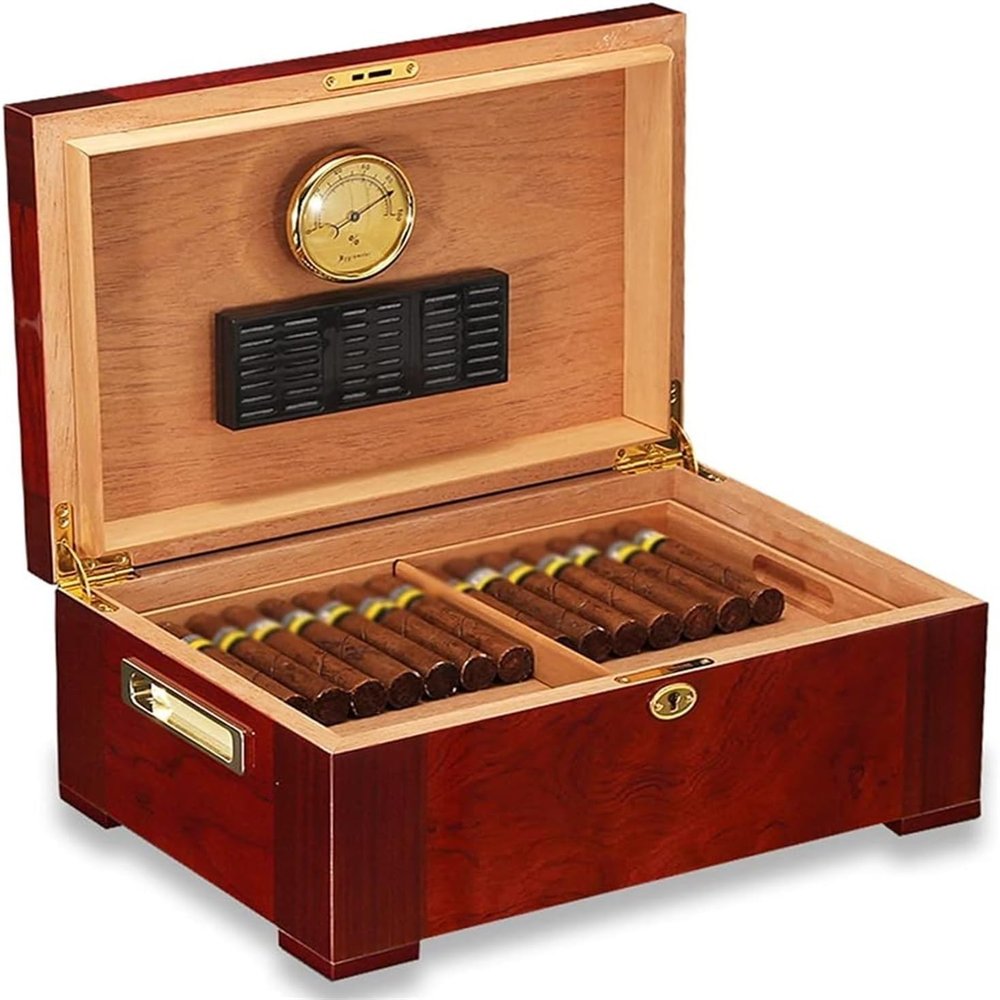 TiLeze Cigar 2 Layers Cigar Humidifier Cedar Storage Box with Humidifier and Hygrometer Cigar Container for 80-100 Cigars