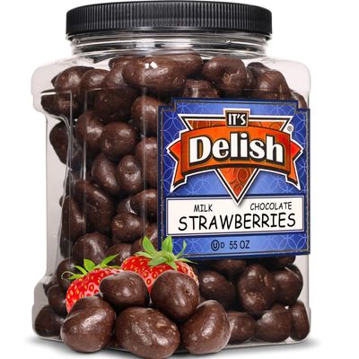 Milk Chocolate Covered Dried Strawberries by It's Delish, 55 OZ Jumbo Container | Gourmet Dairy Chocolate Covered Strawberry Fruit Snacks Bulk Chocolate Candy | Dairy, Kosher