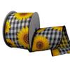 10 Yards Black White Gingham Yellow Sunflower Wire Edge Ribbon, Sunflower Wired Ribbon, Ribbon for Wreaths, Garden Ribbon, Wired Ribbon, 2.5 Wide Ribbon view 1