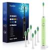 7AM2M Sonic Electric Toothbrush with 6 Brush Heads for Adults&Kids, One Charge for 120 Days, Wireless Fast Charge, 5 Modes, 40000VPM Powered Toothbrush, 3 Minutes Built in Smart Timer -Light Green