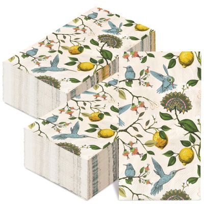 80Pcs Blue Bird Guest Napkins Retro Bird Lemon Tree Disposable Paper Napkins Seasonal Decorative Dinner Hand Napkins for Home Kitchen Bathroom Party Supplies