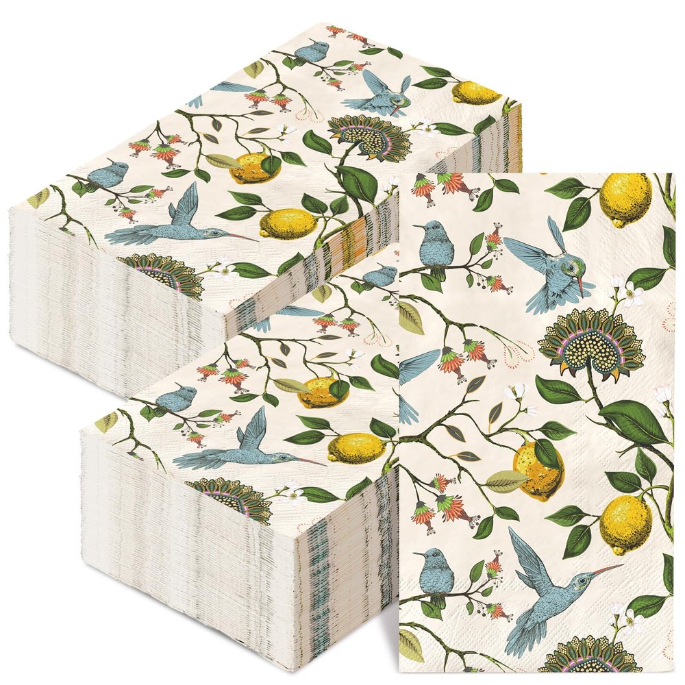 80Pcs Blue Bird Guest Napkins Retro Bird Lemon Tree Disposable Paper Napkins Seasonal Decorative Dinner Hand Napkins for Home Kitchen Bathroom Party Supplies