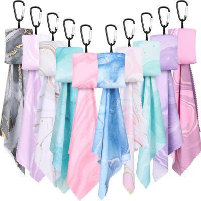 Copkim 10 Pcs Microfiber Cleaning Cloth with Open Pouch and Hanging Ring Cute Marble Design Microfiber Cloth Soft Glasses Cleaner Cloth for Eyeglasses Camera Lens Cell Phone Screens Glasses, 6'' x 7''