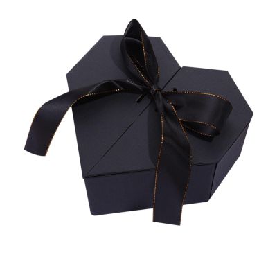Heart Shape Gift Box with Lid and Ribbon Bow Solid Color Double Door Packaging Box for Christmas, Birthdays, Mother's Day, Bridal Showers, Weddings, Baby Showers, Valentines Day & Graduations (Black)