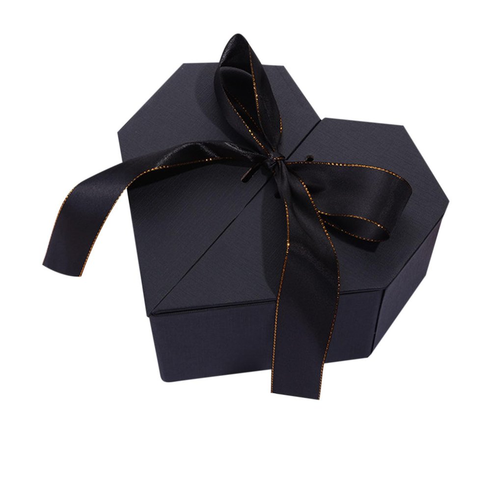 Heart Shape Gift Box with Lid and Ribbon Bow Solid Color Double Door Packaging Box for Christmas, Birthdays, Mother's Day, Bridal Showers, Weddings, Baby Showers, Valentines Day & Graduations (Black)