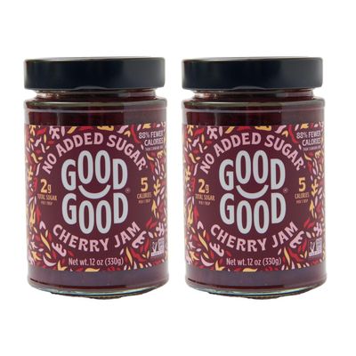 GOOD GOOD Cherry Jam - No Added Sugar - Low Calorie - Gluten Free and Vegan - Diabetic and Keto Friendly - 12oz / 330g (Pack of 2)