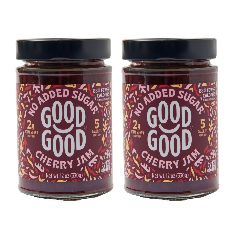 GOOD GOOD Cherry Jam - No Added Sugar - Low Calorie - Gluten Free and Vegan - Diabetic and Keto Friendly - 12oz / 330g (Pack of 2)