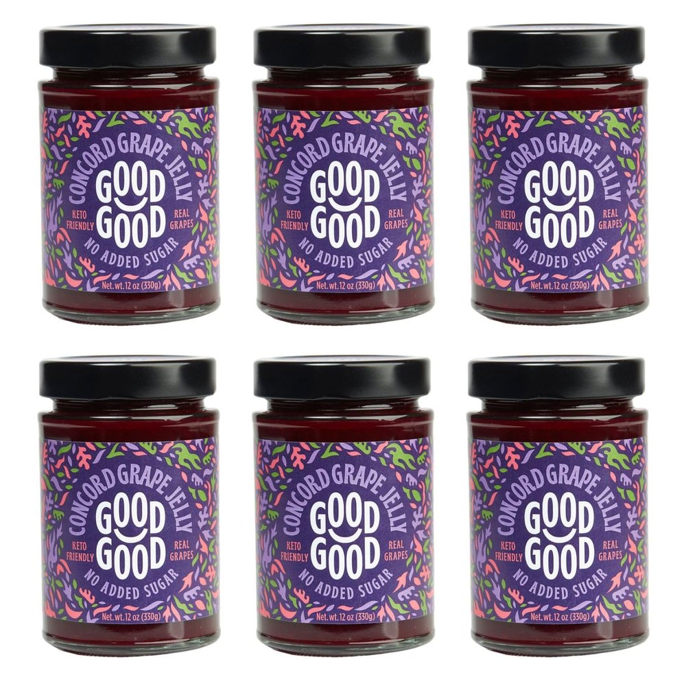 GOOD GOOD Concord Grape Jelly - 12 oz / 330 g - Keto Friendly No Added Sugar Concord Grape Jelly - Keto - Vegan - Gluten Free - Diabetic - 12 Ounce (Pack of 6)