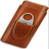 AtEEco Portable Cigar Humidor Cigar Cutter Combo Leather Travel Cigar Case 3 Finger Cedar Wood Mini Cigar Tube, Brown view 2