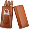 AtEEco Portable Cigar Humidor Cigar Cutter Combo Leather Travel Cigar Case 3 Finger Cedar Wood Mini Cigar Tube, Brown view 3