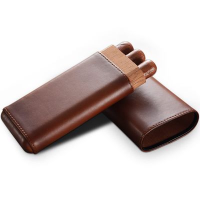 AtEEco Cigar Leather Case Portable Cedar Wood Cigar Humidors Travel Cigar Box