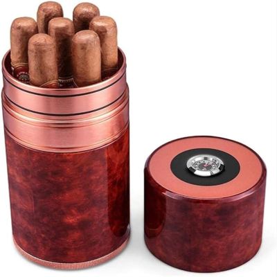 AtEEco Portable Travel Leather Cigar Humidors - Wearable and Sealable Portable Desktop Cedar Wood Lined Humidors