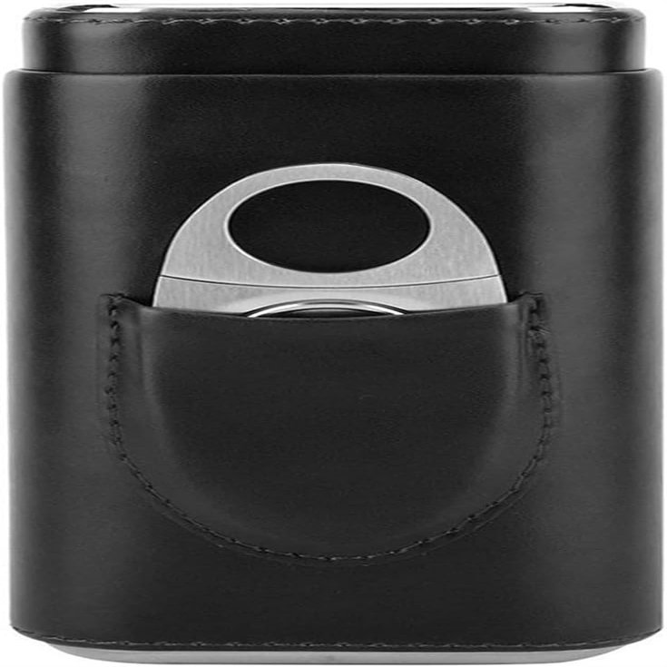 AtEEco Cigar Humidor Cigar Leather Case with Stainless Steel Cigar Cutter Capacity 3 Cigars (Color : Black)