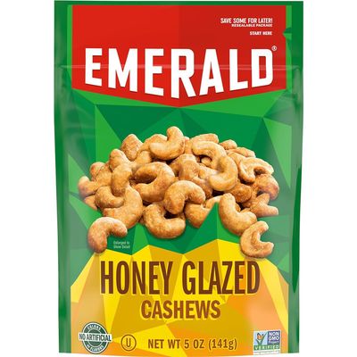 Emerald Nuts, Honey Glazed Cashews, 5 Oz, Resealable Bag (Pack of 2)